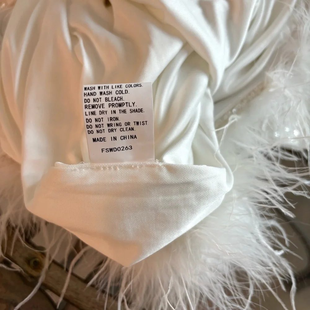NEW White Dress, White Sequins Dress, Dress with Feathers, Prom, NWOT, Size L - Picture 7 of 10